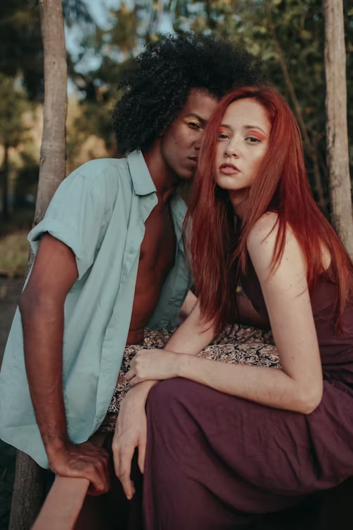 An artistic shot of a man and a woman, representing the depth and complexity of human desires.